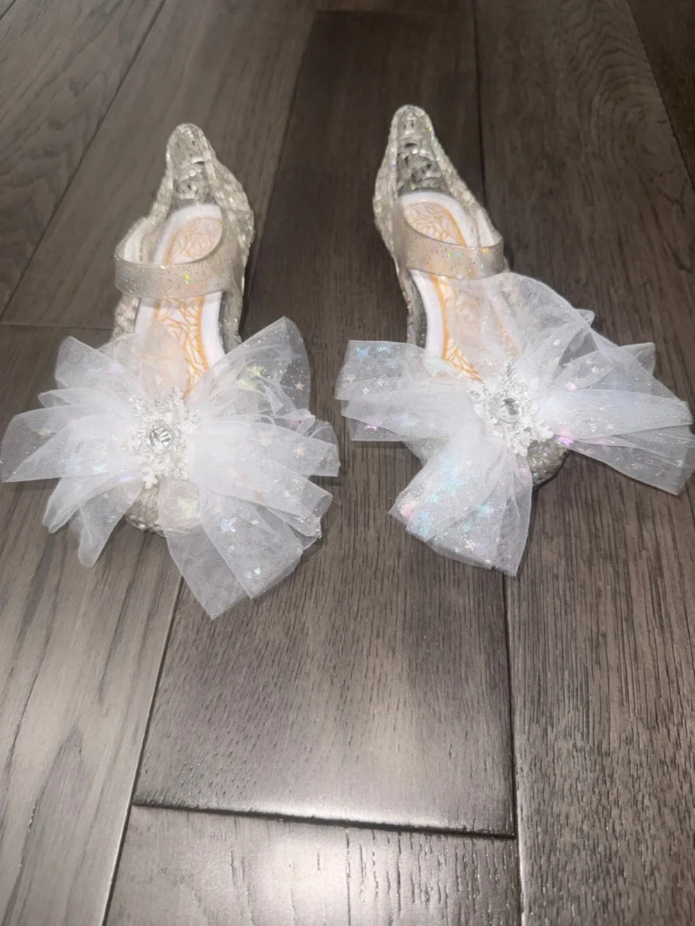 Sparkling White/clear Tulle Bow Girls' Dress jelly Shoes